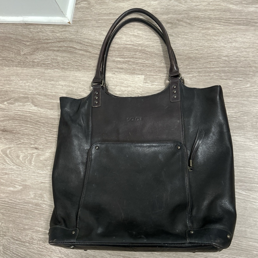 Solo Black Leather Tote Bag